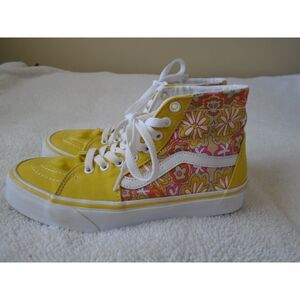 Vans Women's Yellow and Floral High-Top Sneakers